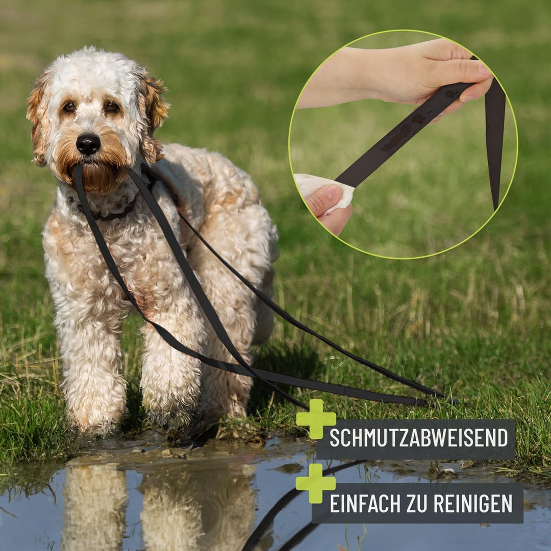ReaVET Schleppleine für Hunde 5 Meter, Schwarz I Robuste & wasserfeste Hundeleine lang I Übungsleine