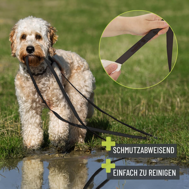 ReaVET Schleppleine für Hunde 10 Meter, Schwarz I Robuste & wasserfeste Hundeleine lang I Übungslein