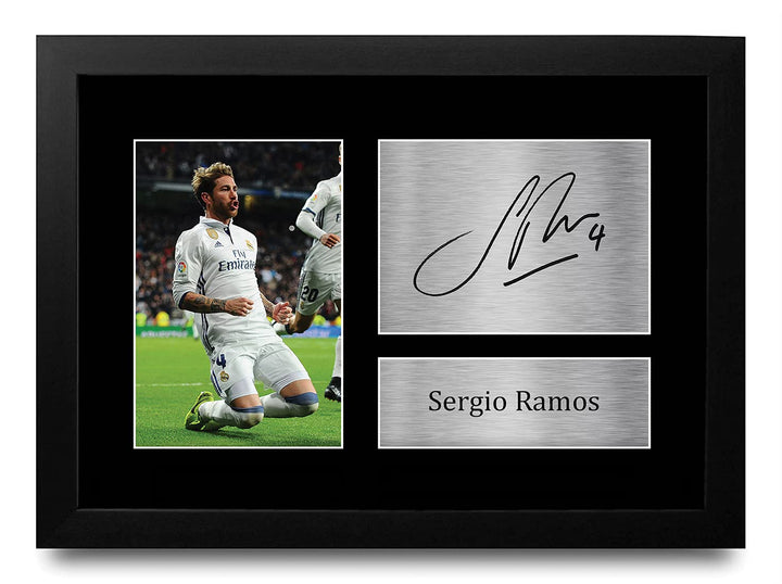 HWC Trading Sergio Ramos A4 Gerahmte Signiert Gedruckt Autogramme Bild Druck-Fotoanzeige Geschenk Fü