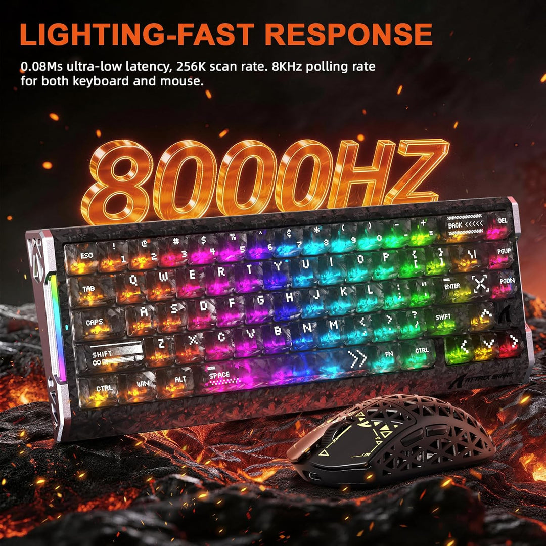 ATTACK SHARK R68HE 8kHz Forged Carbon& Rapid Trigger Magnetisch Kabelgebunden Gaming-Tastatur+R5Ultr