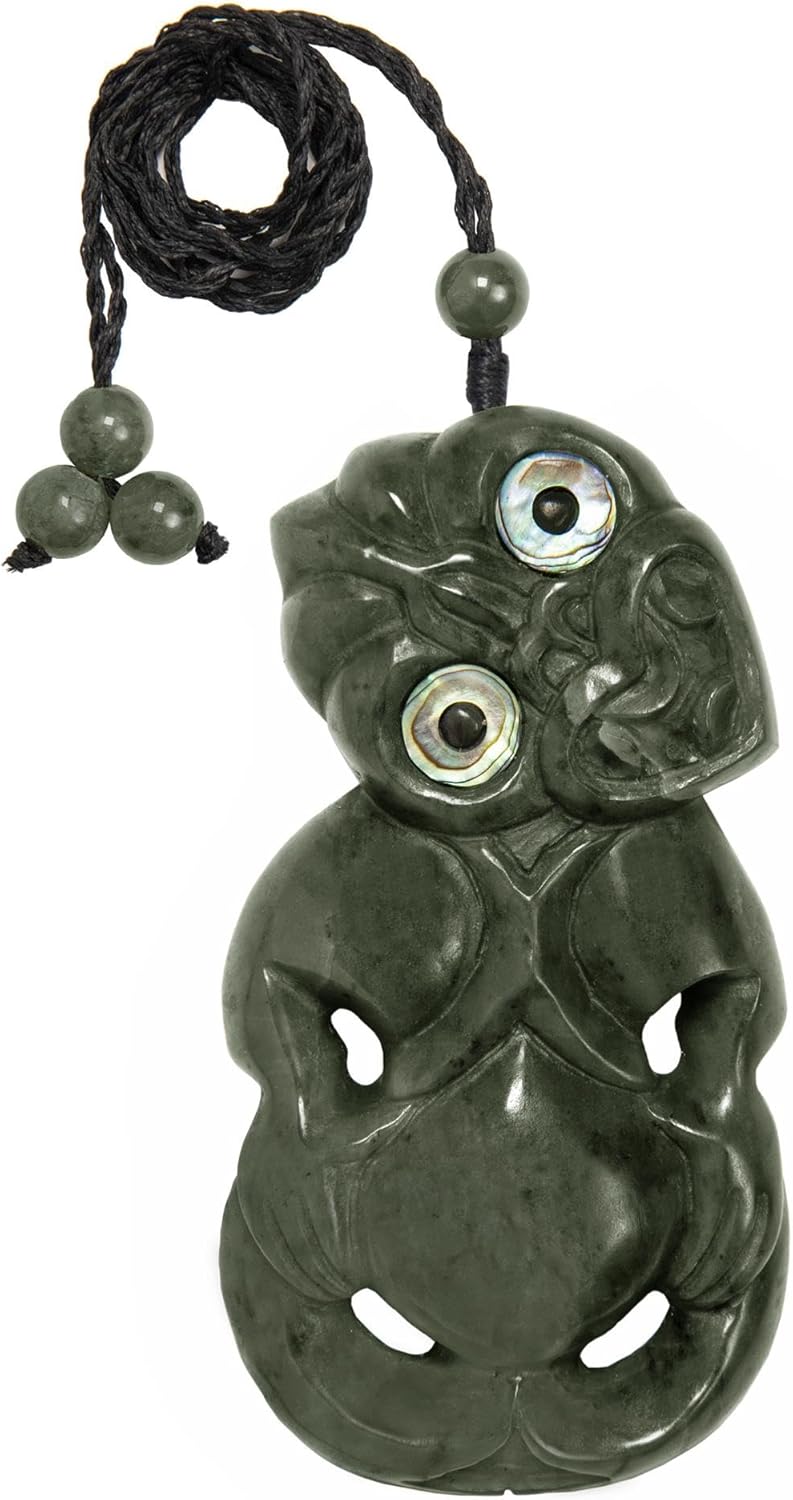 81stgeneration Anhânger Halskette Abalone Gross HEI Tiki Handgeschnitzte Nephrit-Jade für Herren