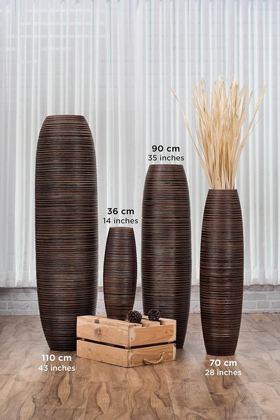 Leewadee Grosse Bodenvase für Dekozweige hohe Standvase Design Holzvase, Holz, 90 cm, Braun 90 cm Br