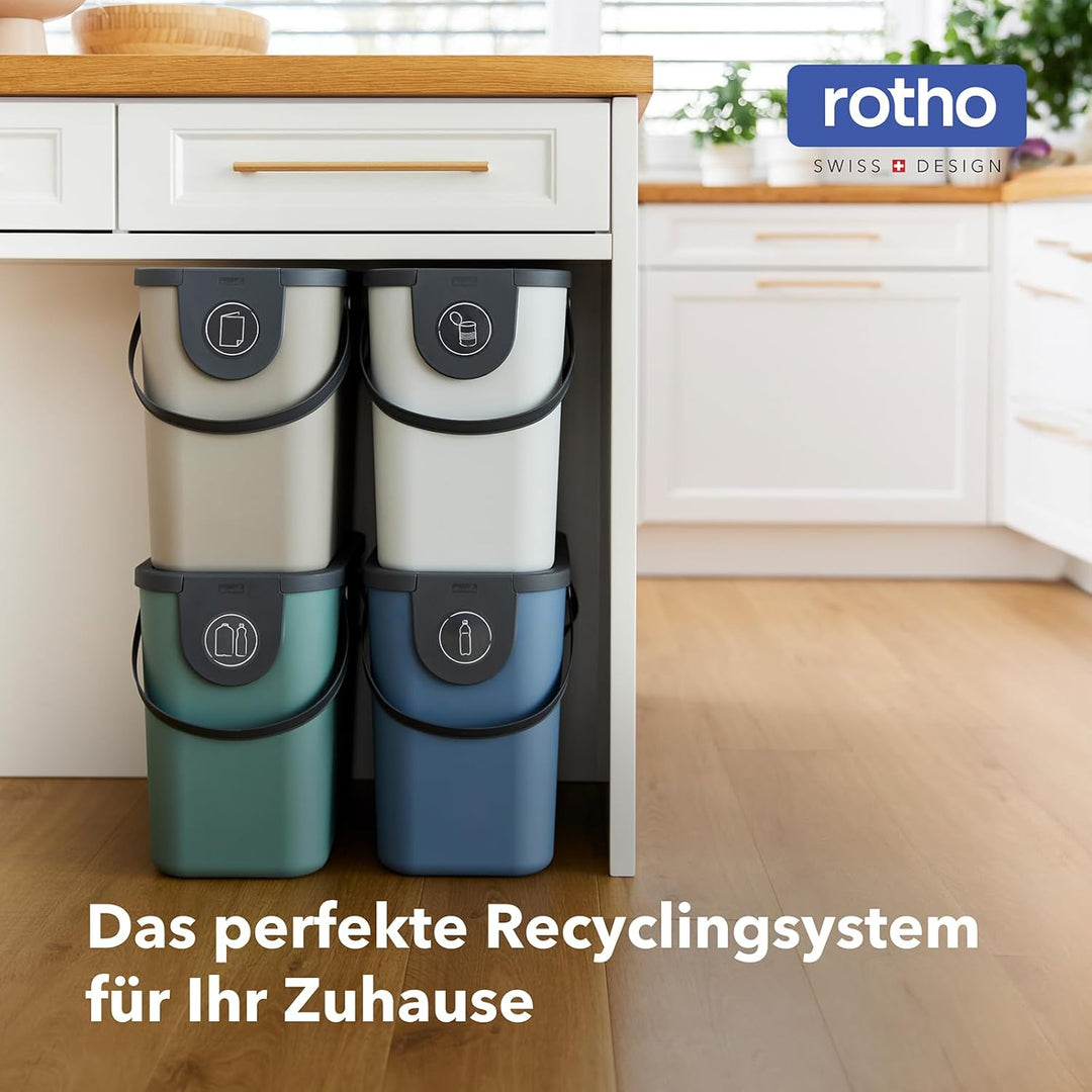 Rotho Albula Mülltrennungssystem 25l für die Küche, grün/anthrazit, Kunststoff Dunkelgrün, Dunkelgrü