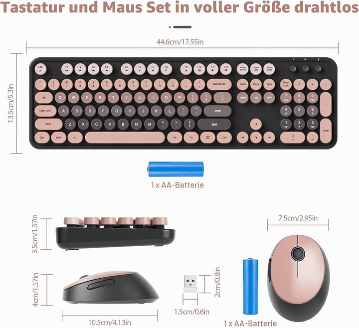 Kabellose Tastatur und Maus, 104 Schreibmaschinentastatur in Voller Grösse mit Nummernblock, 2.4 GHz