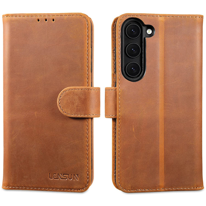 LENSUN Echtleder Hülle für Samsung Galaxy S23, Handyhülle [Echtes Leder] [Kartenfach] [RFID Schutz]
