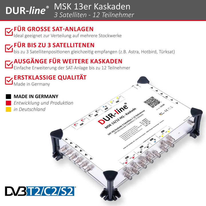 DUR-line MSK 13/12 HQ Multischalter-Kaskade - Für 3 Satelliten und 12 Teilnehmern/TV (erweiterbar) -