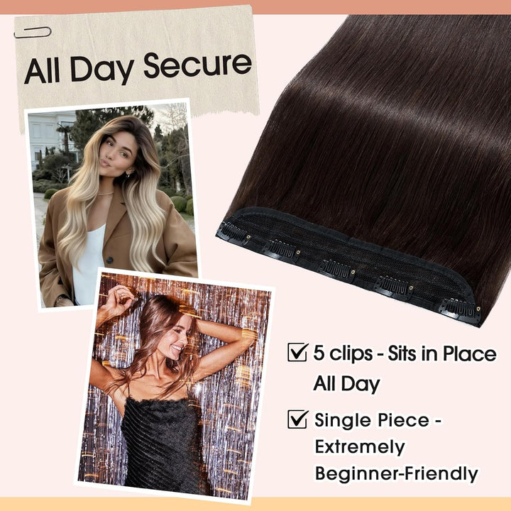 S-noilite Clip In Extensions Echthaar Dunkelbraun Real human hair 1 pieces 5 clips Haarverlängerunge
