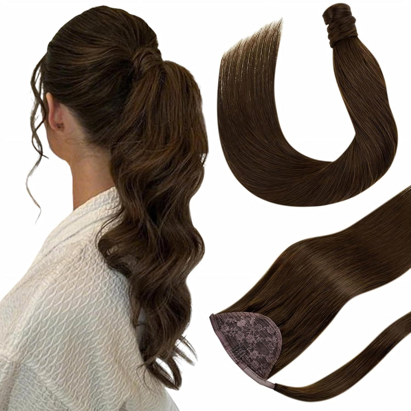Hetto Zopf Extensions Echthaar Braun 55CM 100G Haarverlängerung Zopf Remy Haar Extensions Echthaar F