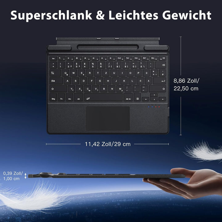 MoKo Deutsche Tastatur für Microsoft Surface Pro 11/10/9/8/X, QWERTZ Layout Kabellose Bluetooth Typ