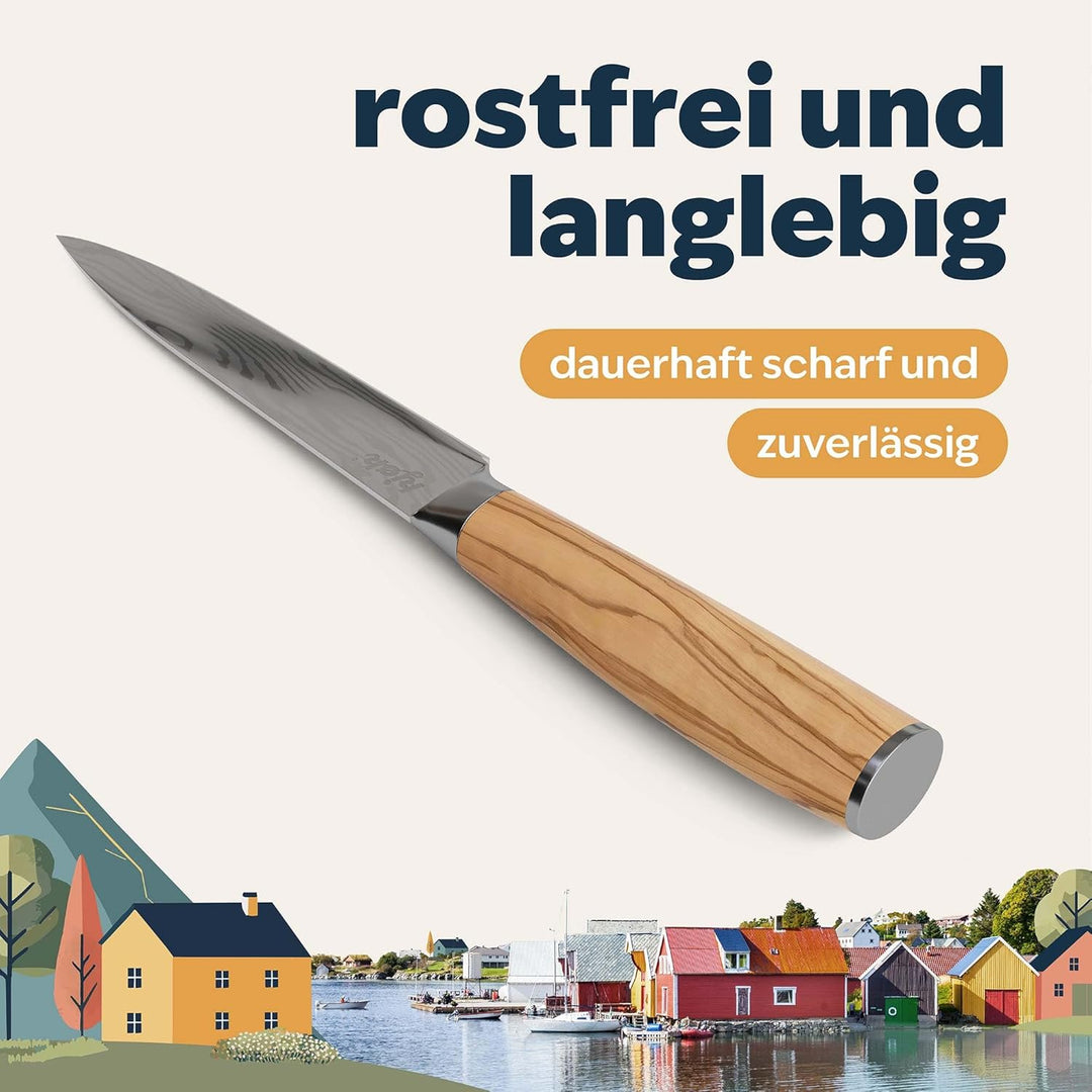 kjøk Premium Kochmesser Allzweckmesser 13cm Olivenholzgriff Härte 58±2 HRC Japanmesser-Style hochwer