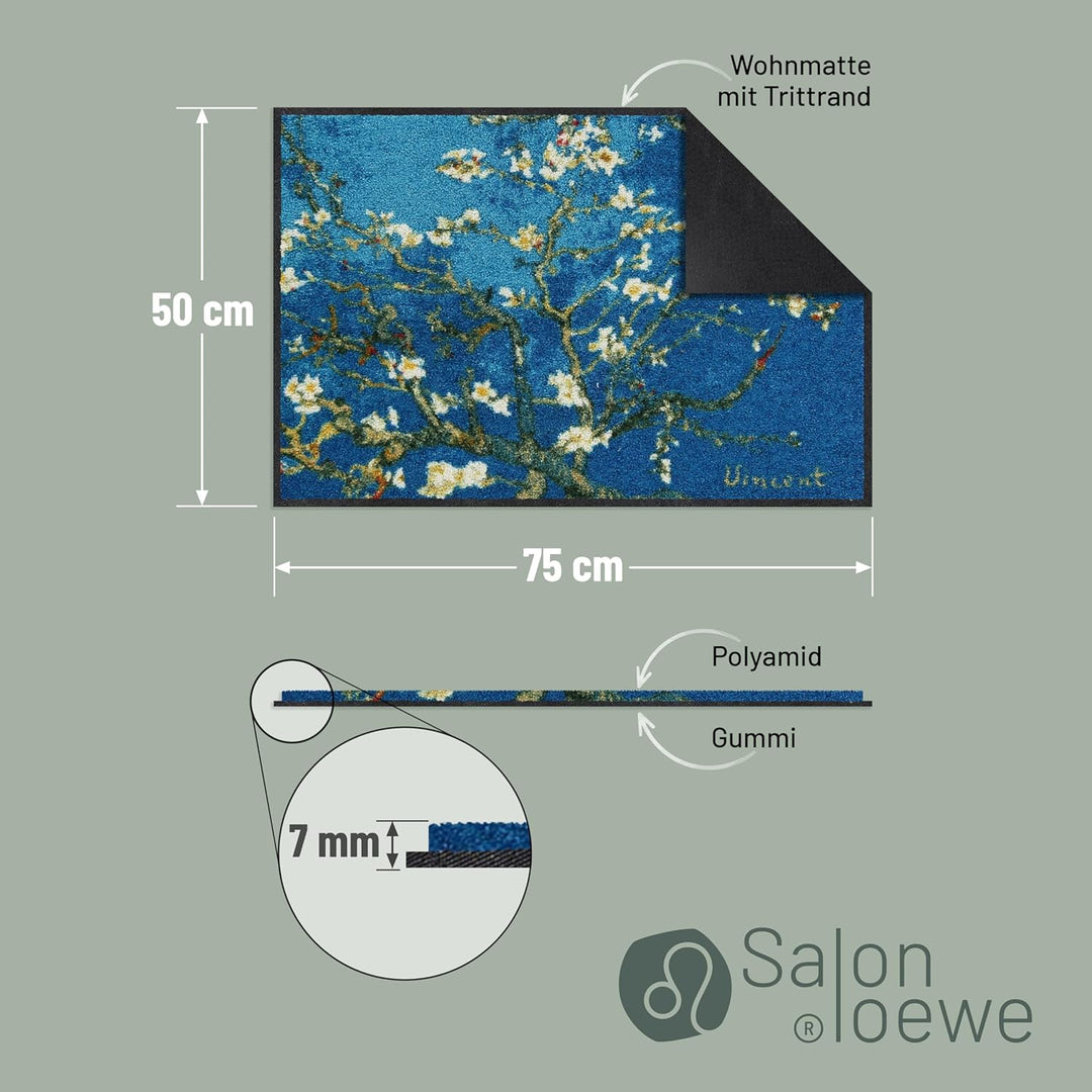 Salonloewe Mandelbaum türkis Künstler-Fussmatte waschbar 050 x 075 cm Fussabtreter Schmutzfangmatte