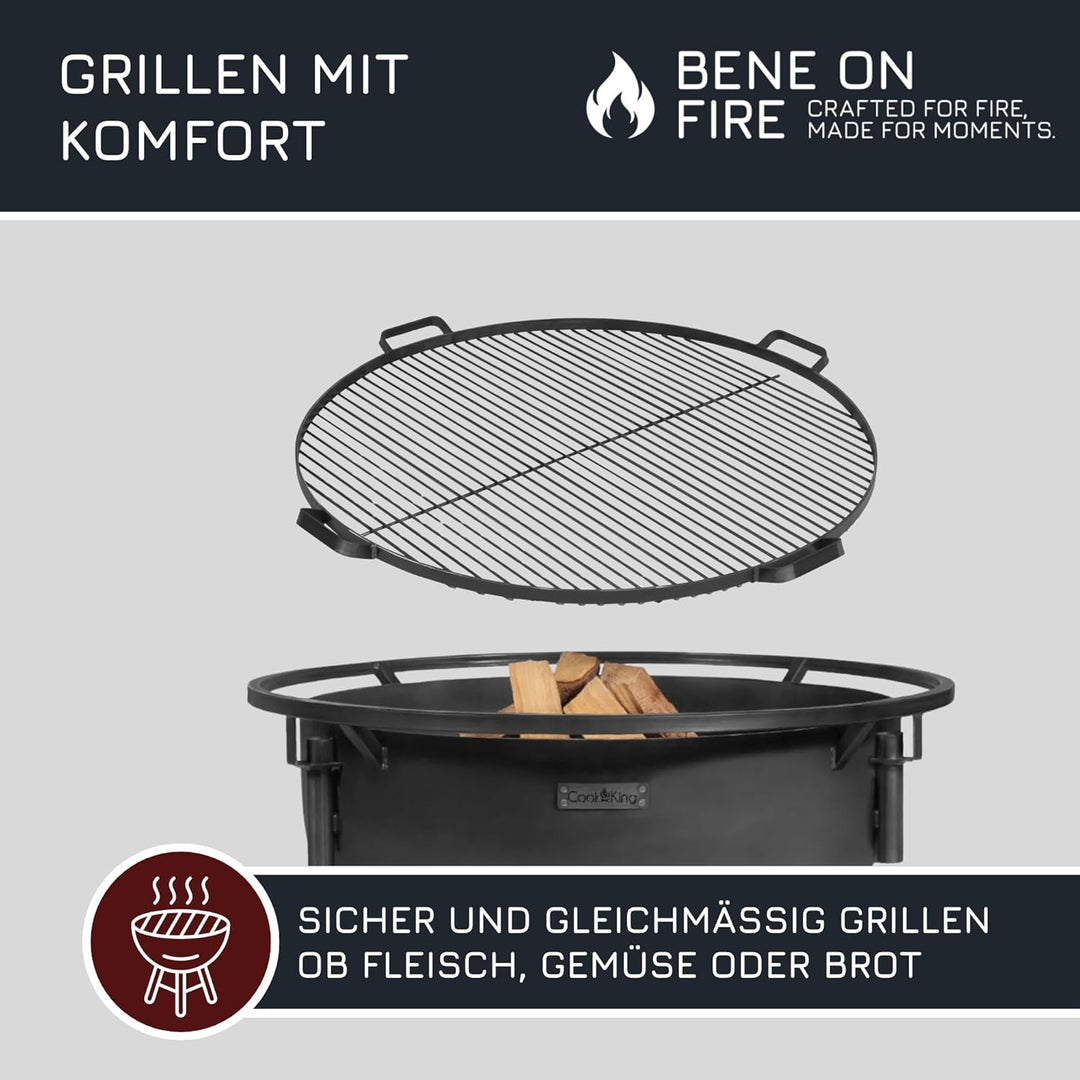 MR. DEKO Grillrost Ø 60 cm mit 4 Griffen | Stabiler Stahlrost schwarz 4 kg hitzebeständig langlebig