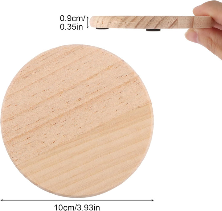 SHUESS 36er Holzuntersetzer Rund 10cm, Blanko Untersetzer Holz mit Rutschfesten Pads, Glasuntersetze