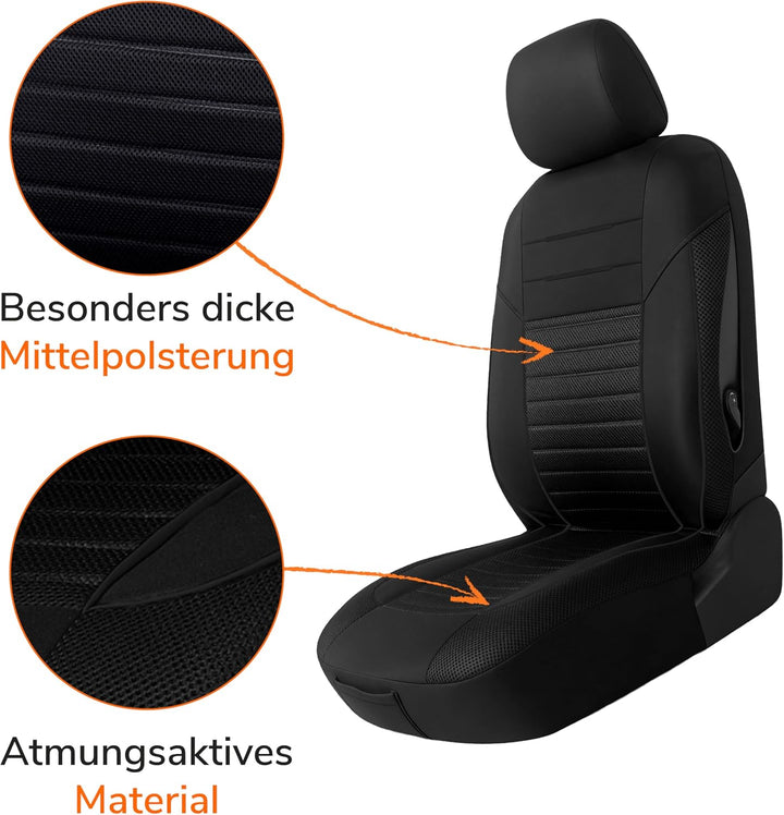 Upgrade4cars Autositzbezüge Vordersitze Schwarz | Auto-Schonbezüge Set Vorne für Fahrersitz & Beifah