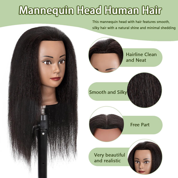 Mannequinkopf mit menschlichem Haar 18'' Kosmetologie Mannequinkopf mit 100% echtem menschlichem Haa
