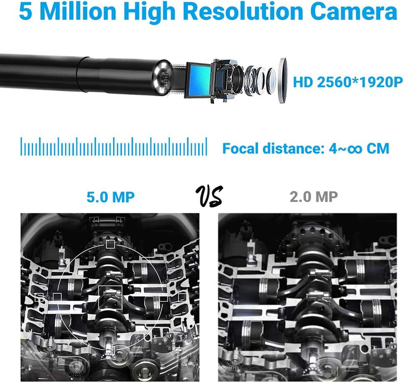 Endoskop WIFI Endoskopkamera mit licht Inspektionskamera Borescope HD 1920P 5,0 Megapixeln 5,5mm 5m
