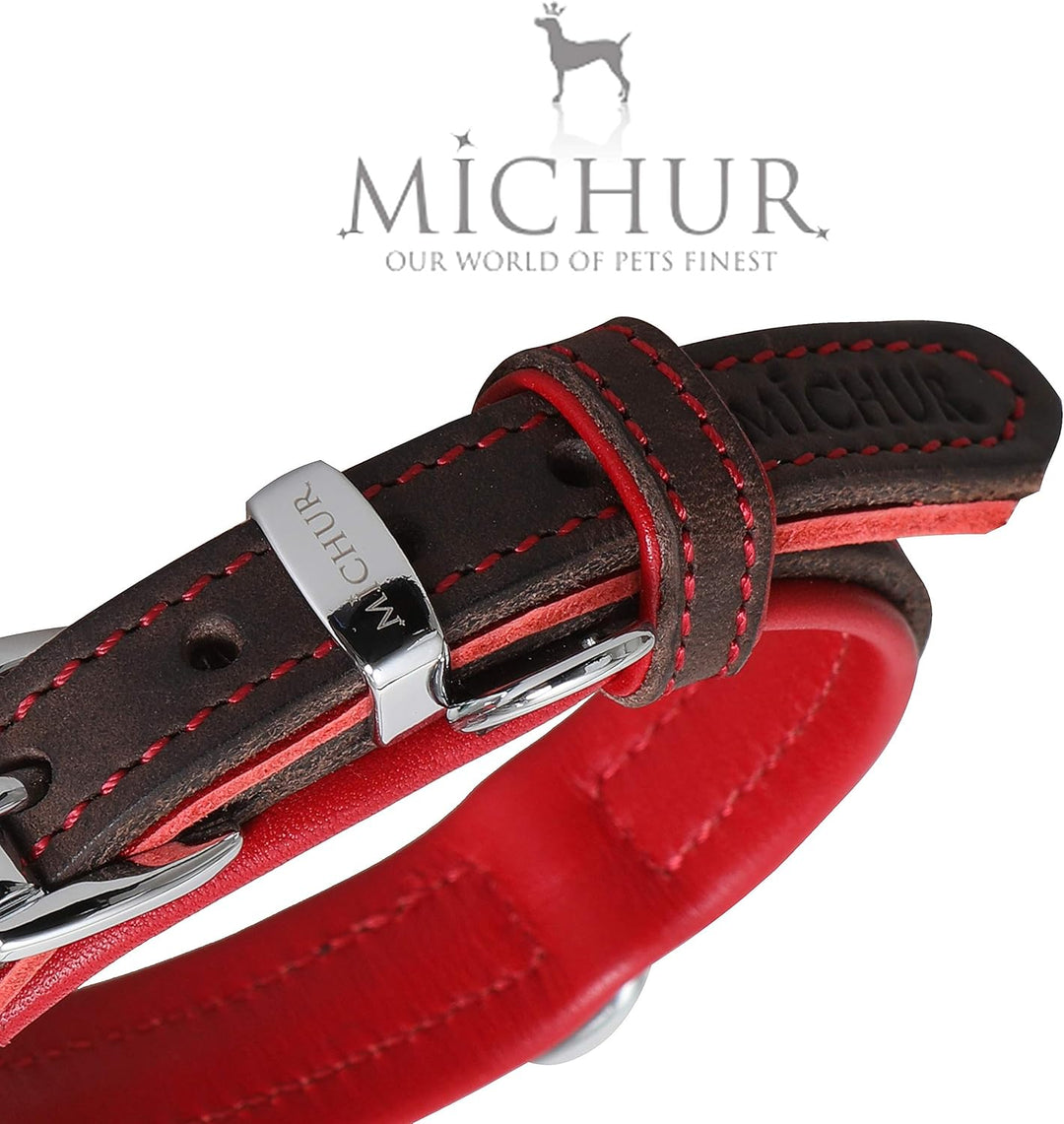 MICHUR Oleo Rot Hundehalsband Leder, Lederhalsband Hund, Halsband, Braun, Leder, in verschiedenen Gr