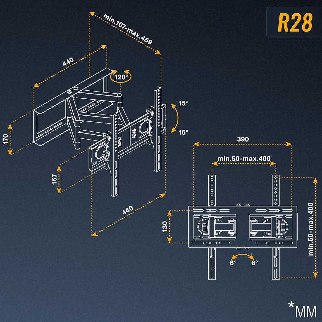 RICOO TV Wandhalterung Fernseher Schwenkbar Neigbar für 32-65 Zoll, Universal TV Halterung R28, Fern