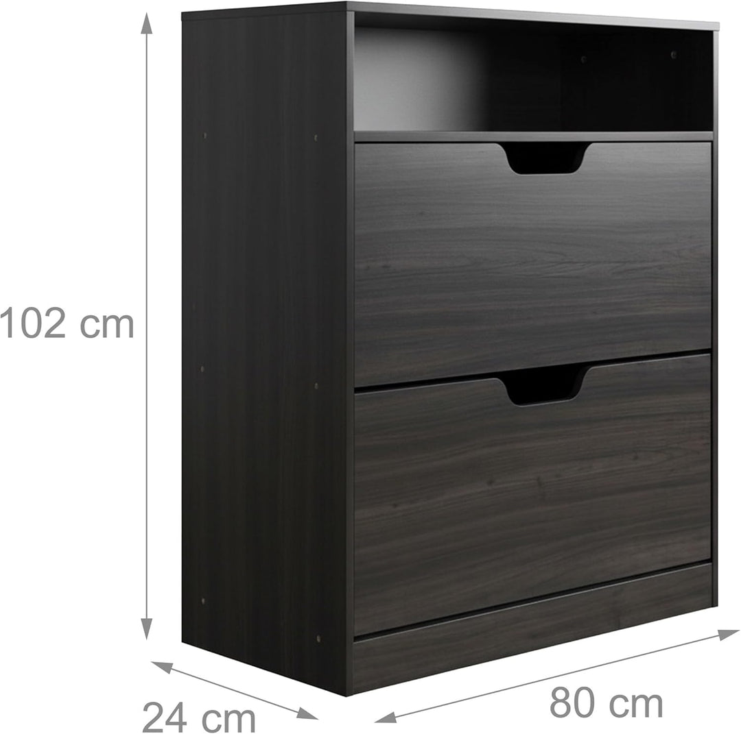 Relaxdays Schuhschrank mit Ablage, HBT 102x80x24 cm, für 12 Paar, 2 Klappen, Flur, schmaler Schuhkip