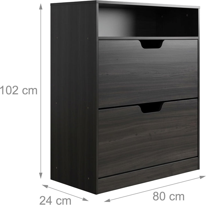Relaxdays Schuhschrank mit Ablage, HBT 102x80x24 cm, für 12 Paar, 2 Klappen, Flur, schmaler Schuhkip