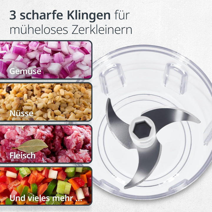 ADE Zwiebel Zerkleinerer Küche elektrisch mit Akku | Mini Mixer klein für Pesto, Kräuter, Sossen, Di