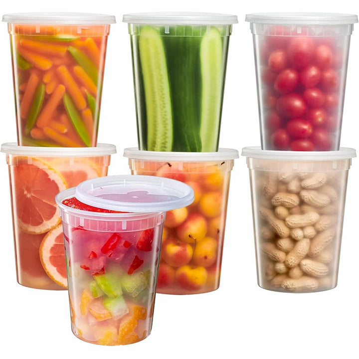24 Stück Kunststoffbehälter mit Deckel - 950ml/32oz wiederverwendbare Aufbewahrungsbecher für Lebens