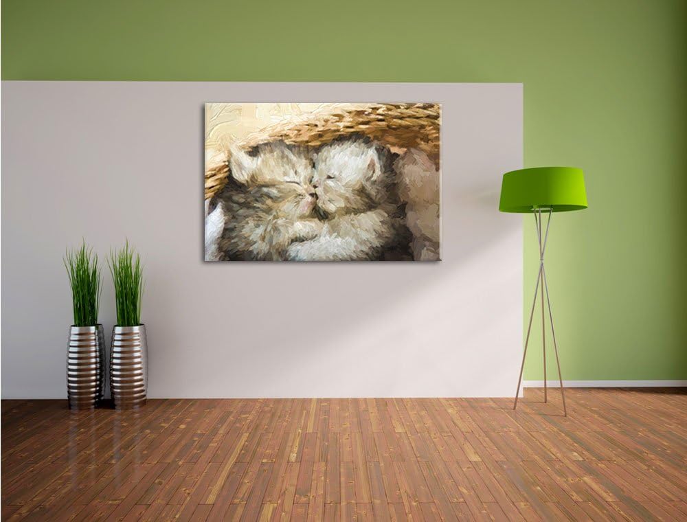 Katzenbabys Pinsel Effekt, Format: 100x70 auf Leinwand, XXL riesige Bilder fertig gerahmt mit Keilra