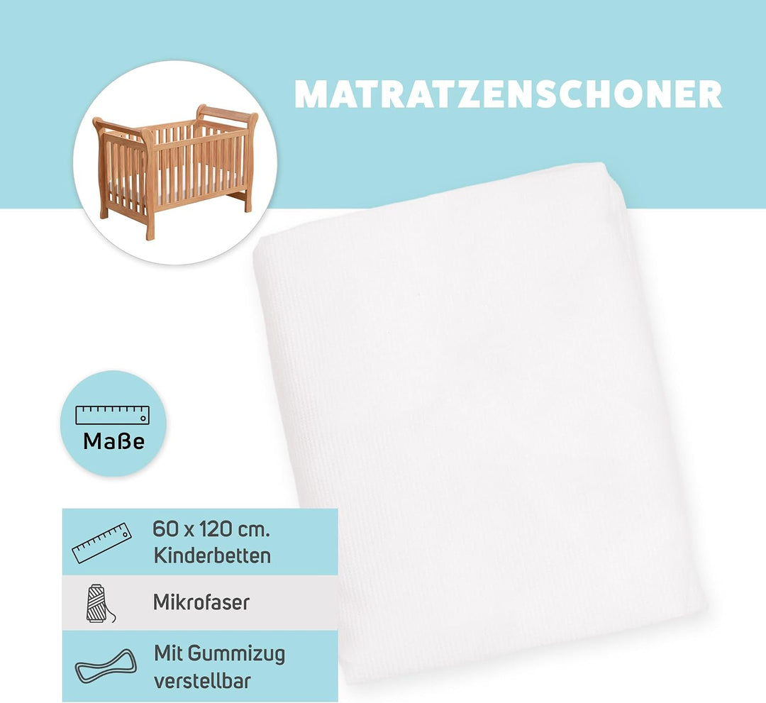 Matratzenschoner aus Baumwolle für Babykrippe | 60 x 120 cm | Wasserdicht | Atmungsaktiv | mit Gummi