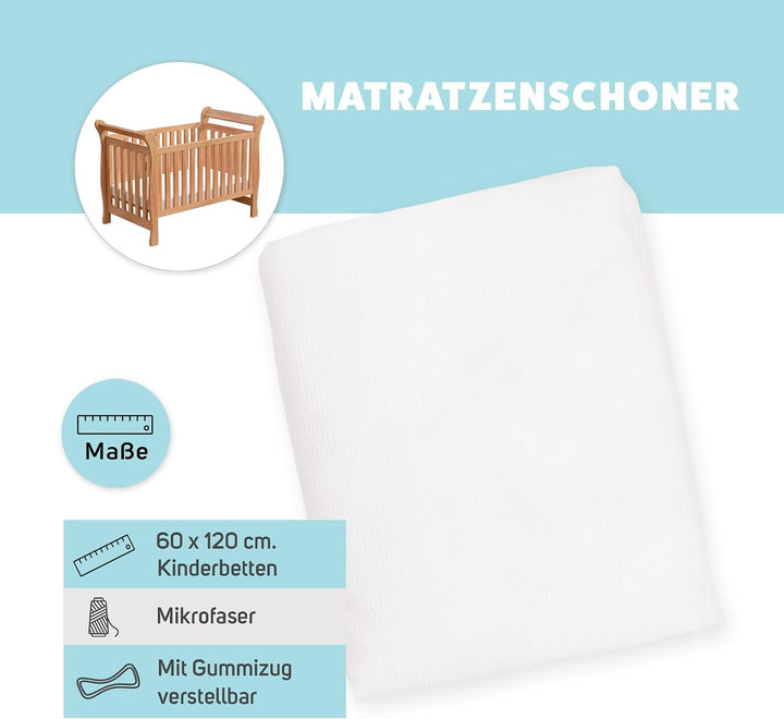 Matratzenschoner aus Baumwolle für Babykrippe | 60 x 120 cm | Wasserdicht | Atmungsaktiv | mit Gummi