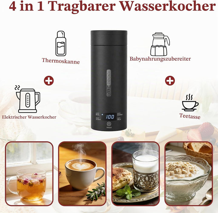Herbst Reisewasserkocher Klein 500ML, Tragbarer Reise Wasserkocher mit Temperatureinstellung, Portab