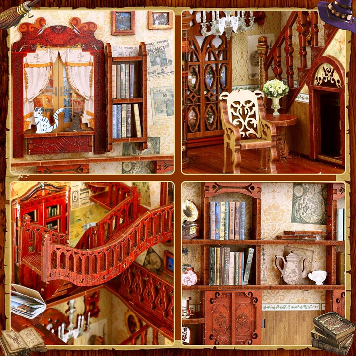CRIOLPO Book Nook Kit-DIY Puppenhaus Holz Miniatur Haus Kit, Buch Ecke Miniatur Kit für Erwachsene T