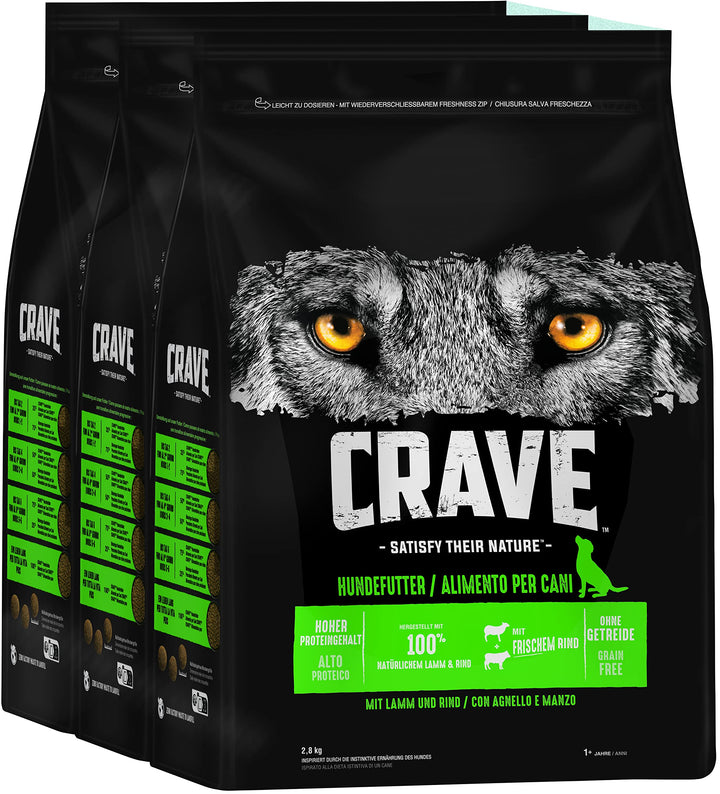 Crave Premium Trockenfutter mit Lamm & Rind für Hunde – Getreidefreies Adult Hundefutter mit hohem P