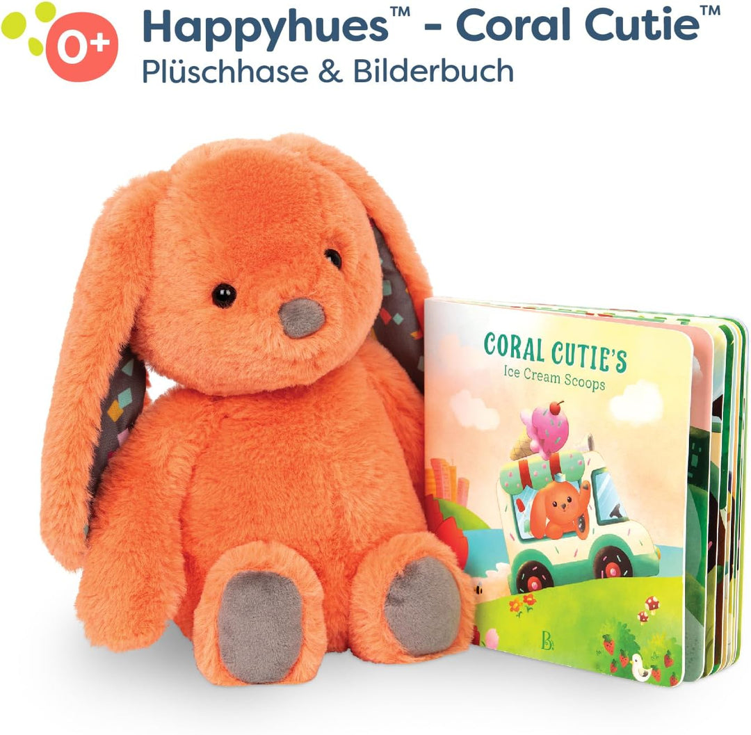 B. toys Kuscheltier Hase mit Bilderbuch – Superweich mit langen Ohren – Plüschtier orange, Baby und
