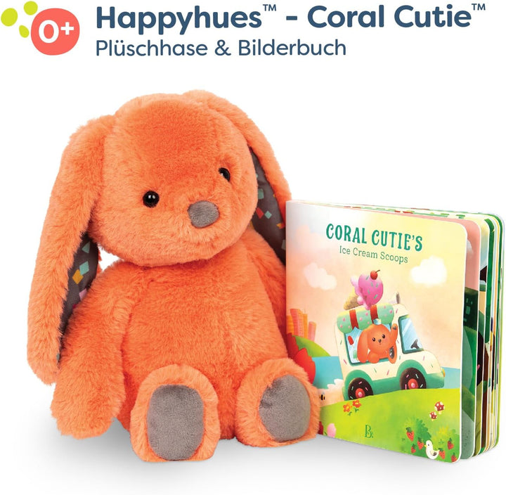 B. toys Kuscheltier Hase mit Bilderbuch – Superweich mit langen Ohren – Plüschtier orange, Baby und