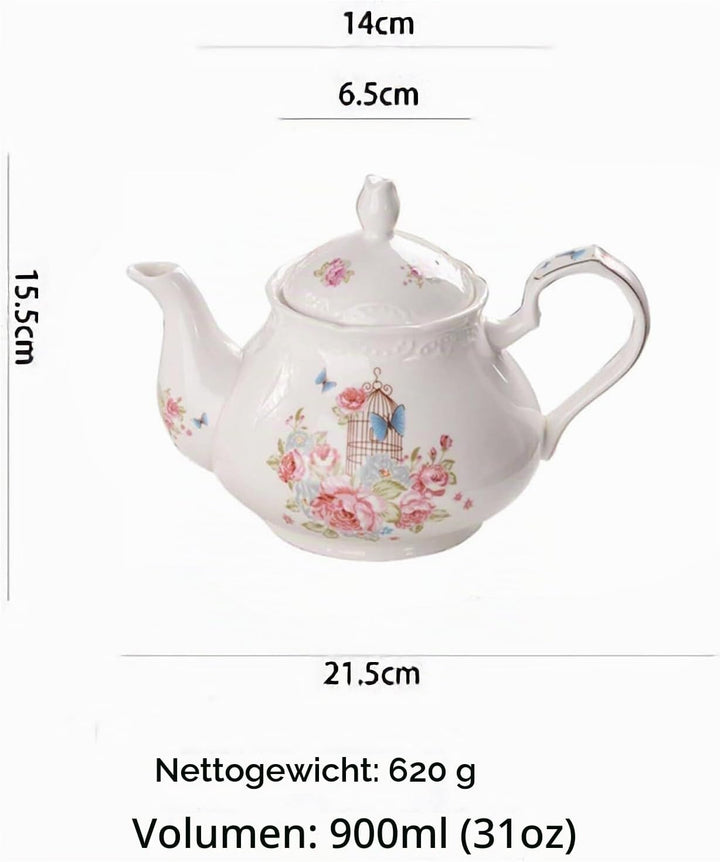 YBK Tech Strength Porzellan-Kaffeekanne, Keramik-Teekanne, rosa Rose (Teekanne + 2 Sets Tassen und U