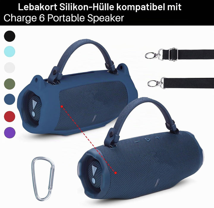 Lebakort Silikonhülle Tragetasche Case für JBL Charge 6 Tragbarer Lautsprecher, mit Schultergurten u