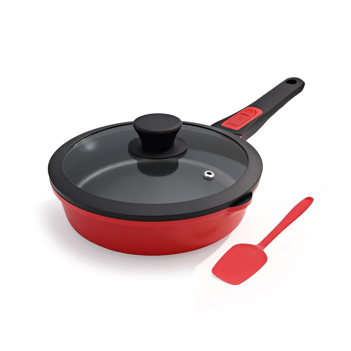 Pfanne 20cm mit Deckel, Aluminium Bratpfanne Hoher Rand mit Abnehmbarer Griff, für alle Herde|Anti-K