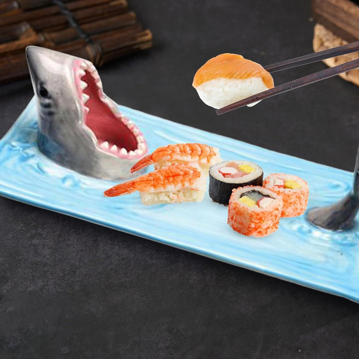 Shark Sushi Teller,Hai-Sushi-Teller,Keramik Sushi Teller,Haifisch Form Rechteck Shark Sushi Platte,R