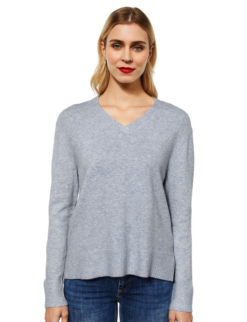 Street One Damen Strickpullover 34 Chain Grey Melange, 34 Chain Grey Melange