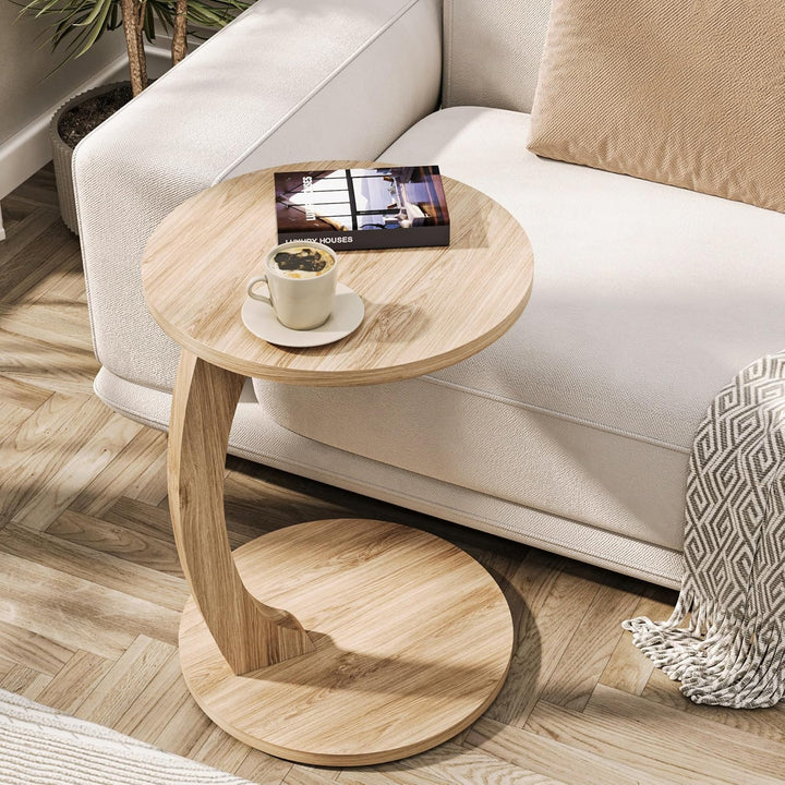 Tubibu MDF - C Form Kleiner Beistelltisch, Runder Tisch als Ablagefläche für Couch und Sofa mit Roll