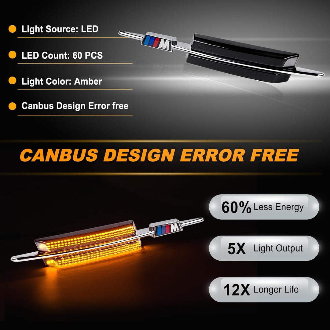 OZ-LAMPE LED Blinker Seitenblinker für BMW E90 E91 E92 E93 E60 E61 E82 E88, Blinker mit Canbus Fehle