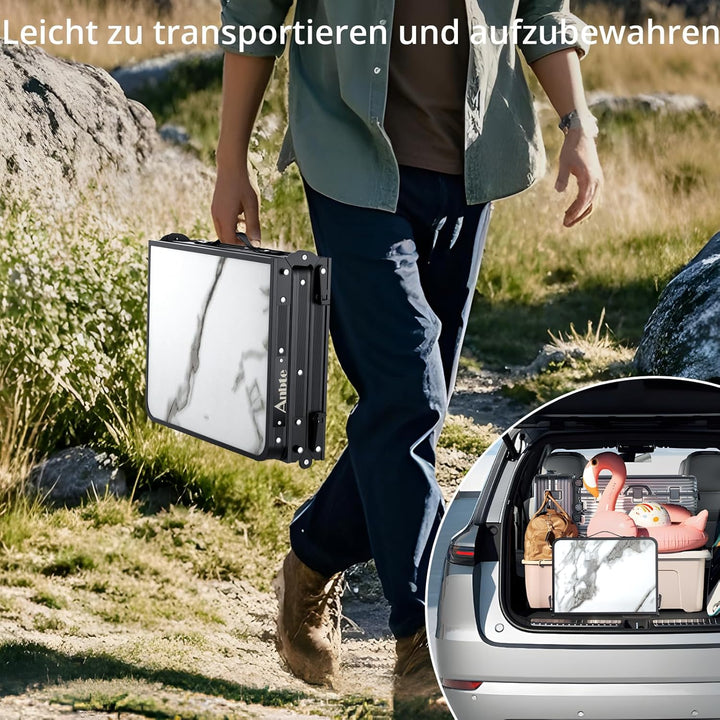 Anbte Campingtisch Klappbar 88x40cm Aluminium Rahmen 3 Höhenverstellbar 26/48/70cm Picknicktisch mit