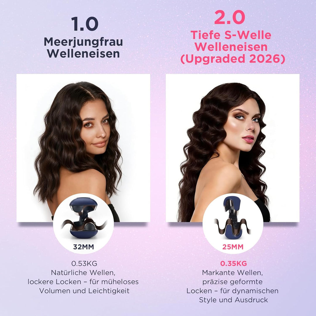 Meerjungfrauen Deep Waves Welleneisen 25 mm, PARWIN PRO BEAUTY Doppelzylinder Beach Waves Lockenstab