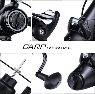 Sougayilang Karpfenrolle Ultra Smooth Powerful Spinning Angelrolle 28LBS Drag Power 12 + 1BB Metallk