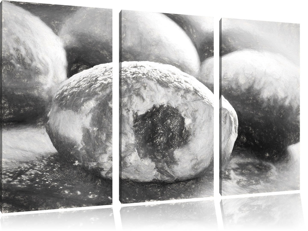 Pixxprint Lecker gefüllte Krapfen Kohle Zeichnung Effekt 3-Teiler Leinwandbild 120x80 Bild auf Leinw