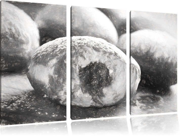 Pixxprint Lecker gefüllte Krapfen Kohle Zeichnung Effekt 3-Teiler Leinwandbild 120x80 Bild auf Leinw