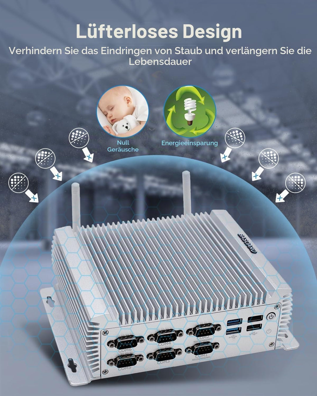 BASOARO Industrie Mini PC Windows 10, lüfterloser Desktop PC, Core i7 4500U, 8GB RAM 256GB SSD, 2 Gi
