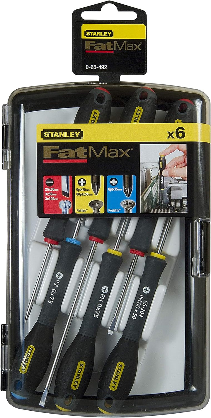 Stanley FatMax Instrumenten-Set 6-teilig (Parallel 2.5/3/3 PH 00/0 PZ0, weiches Griffende, Chrom-Van