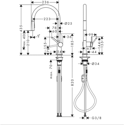 hansgrohe Küchenarmatur Talis M54 (Wasserhahn Küche, 360° schwenkbar, ausziehbare Brause mit 2 Strah