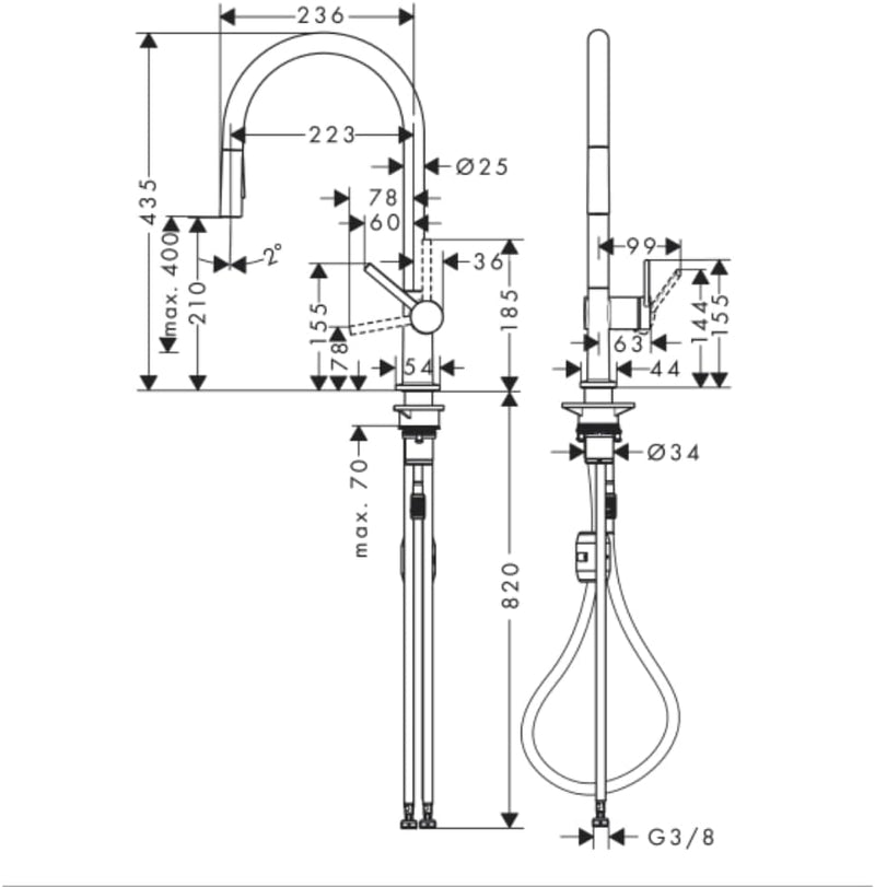 hansgrohe Küchenarmatur Talis M54 (Wasserhahn Küche, 360° schwenkbar, ausziehbare Brause mit 2 Strah